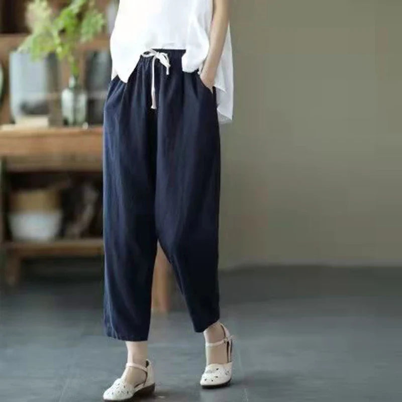 H&M linnen broek dames cropped model – Luchtig en modern