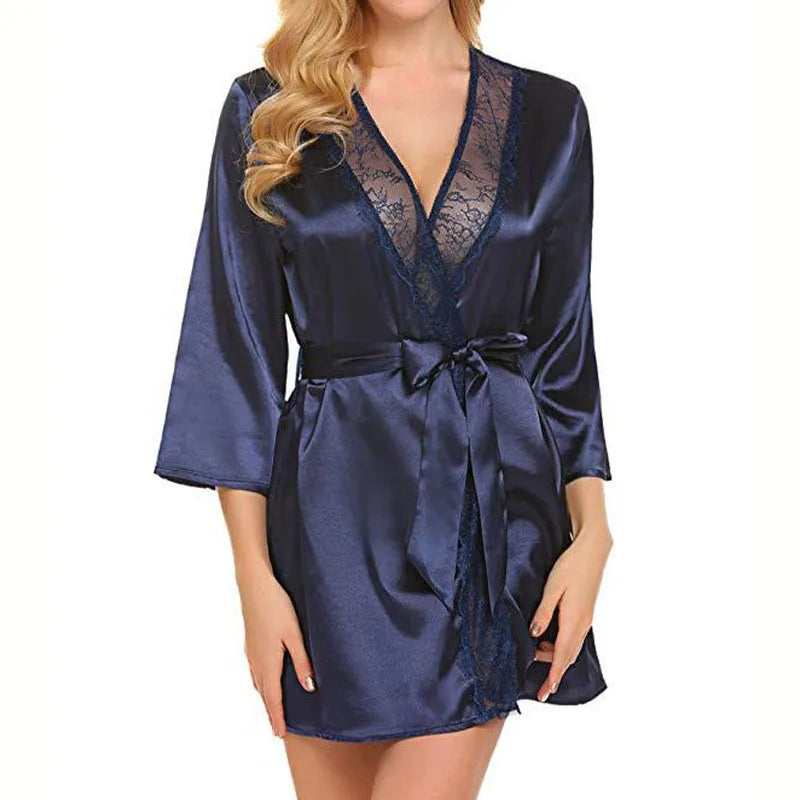 Ochtendjas voor dames - Zwarte zijde met kant voor een elegante ochtend