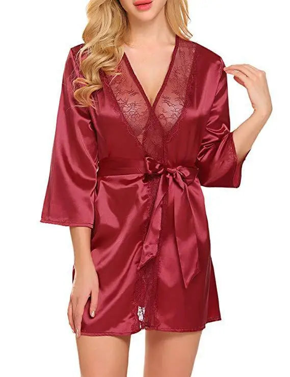 Ochtendjas voor dames - Zwarte zijde met kant voor een elegante ochtend