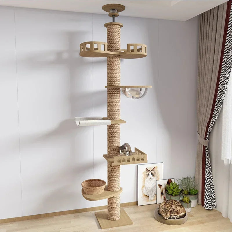 Luxe houten kattenpaal met pluche – Warmte en stijl