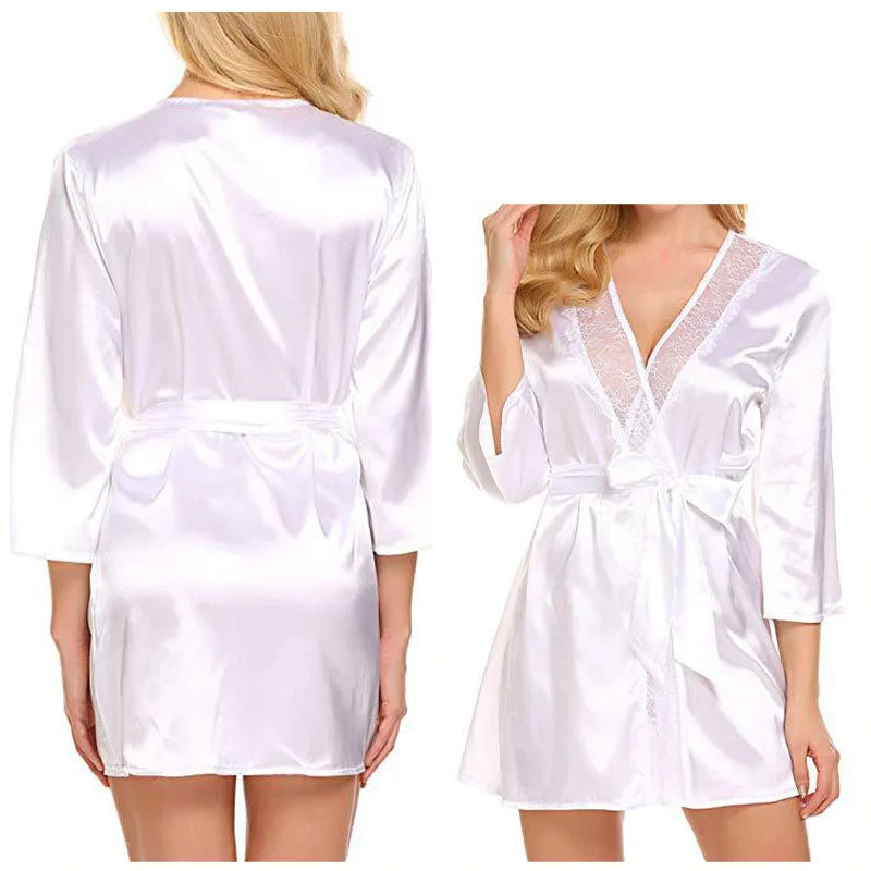 Ochtendjas voor dames - Zwarte zijde met kant voor een elegante ochtend