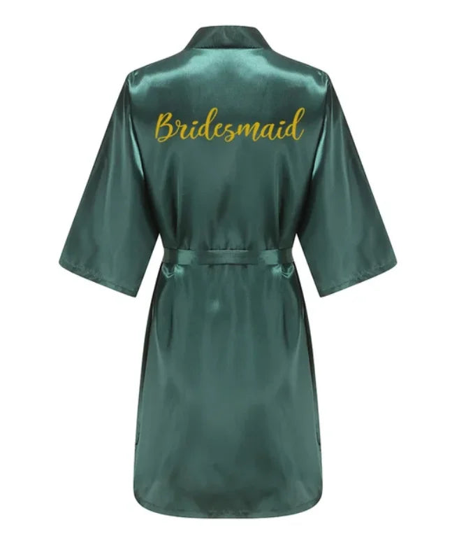 Ochtendjas dames zomer - Elegante zijde met gouden opdruk voor bruiloft