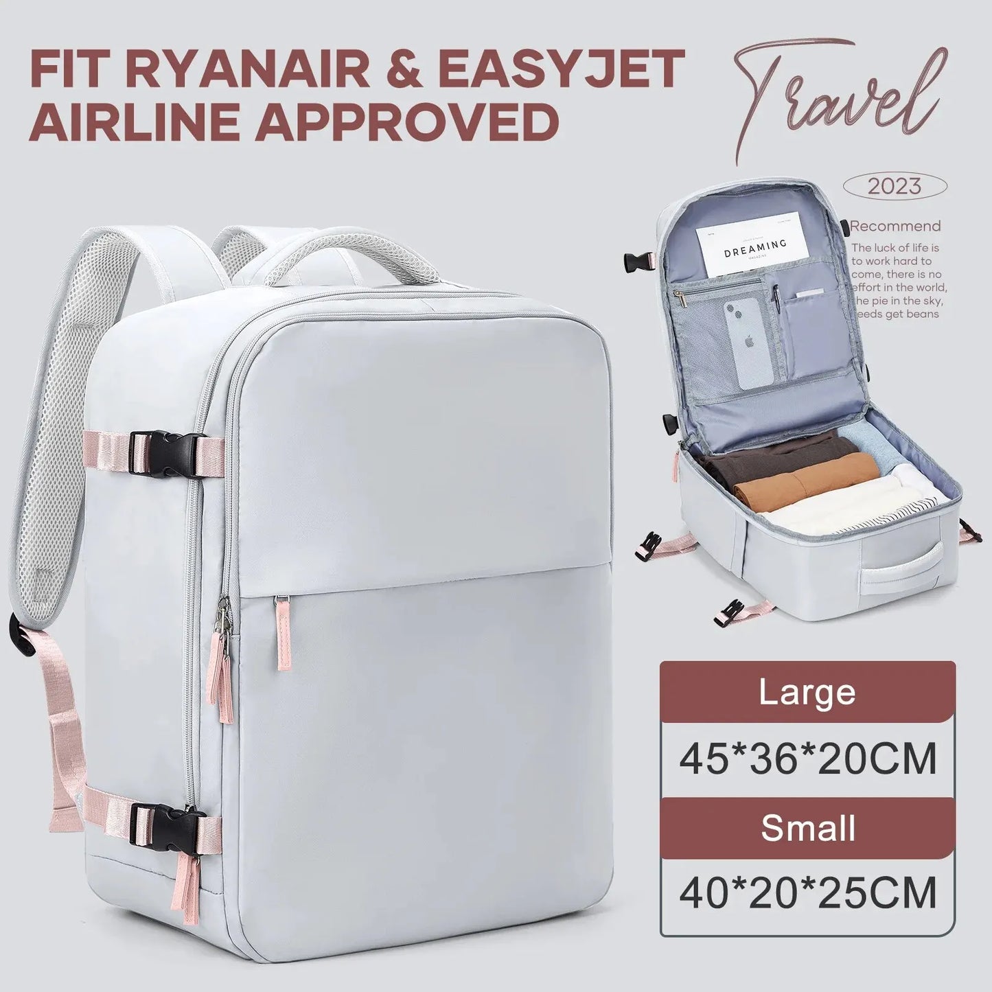 Handbagage rugzak 40x30x20 – Voldoet aan Ryanair-normen