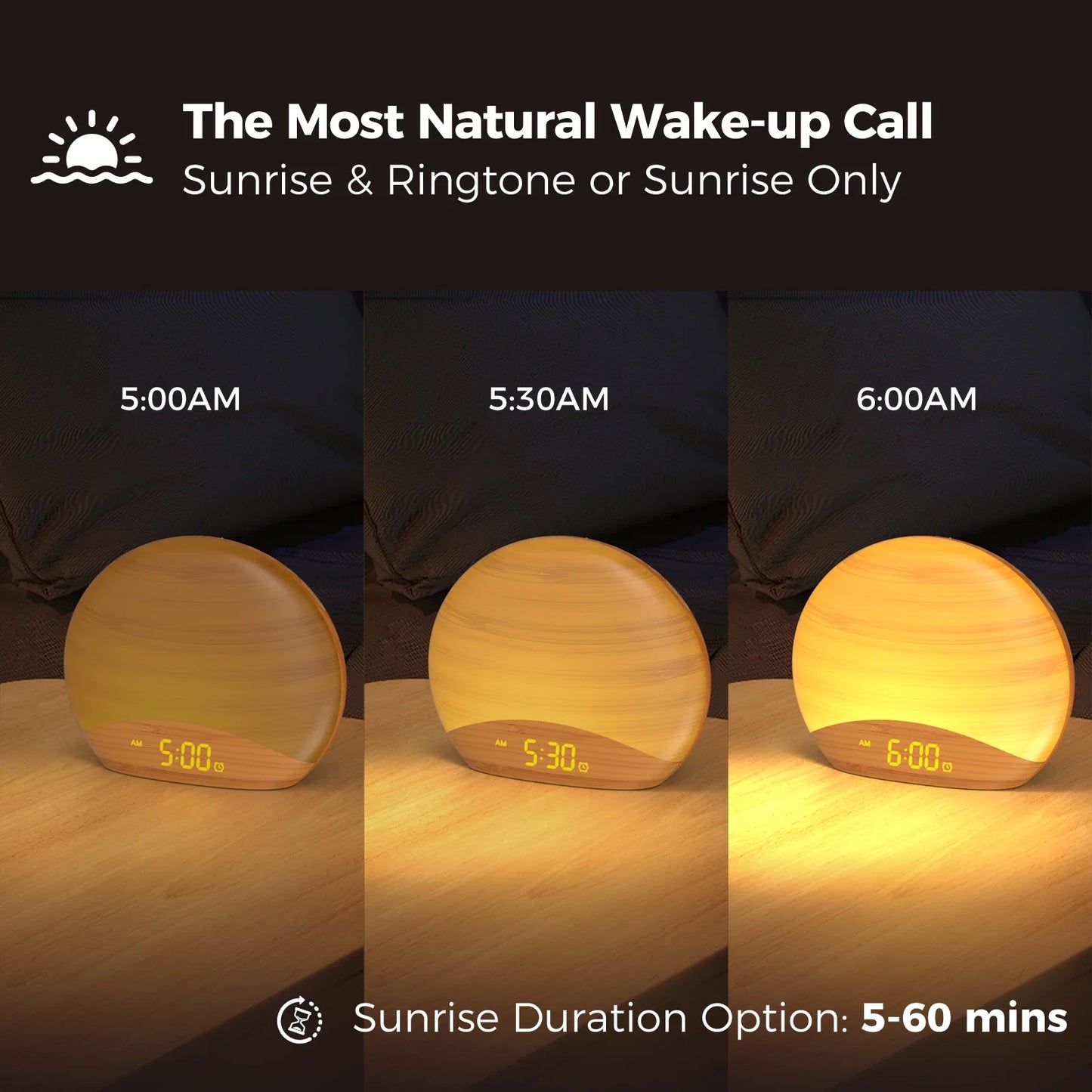 Wake up light met regen- en bosgeluiden – Keuze uit natuurgeluiden