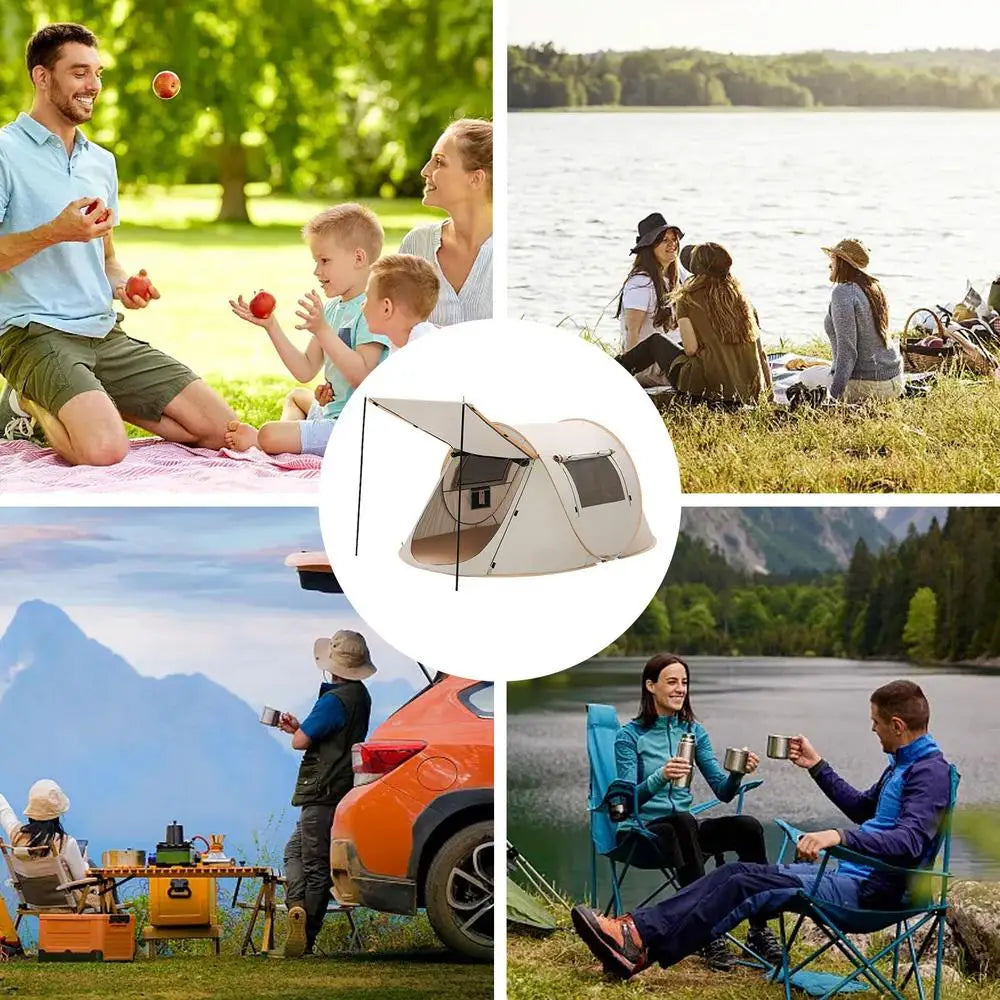 Camping tent met luifel – Schaduw en beschutting