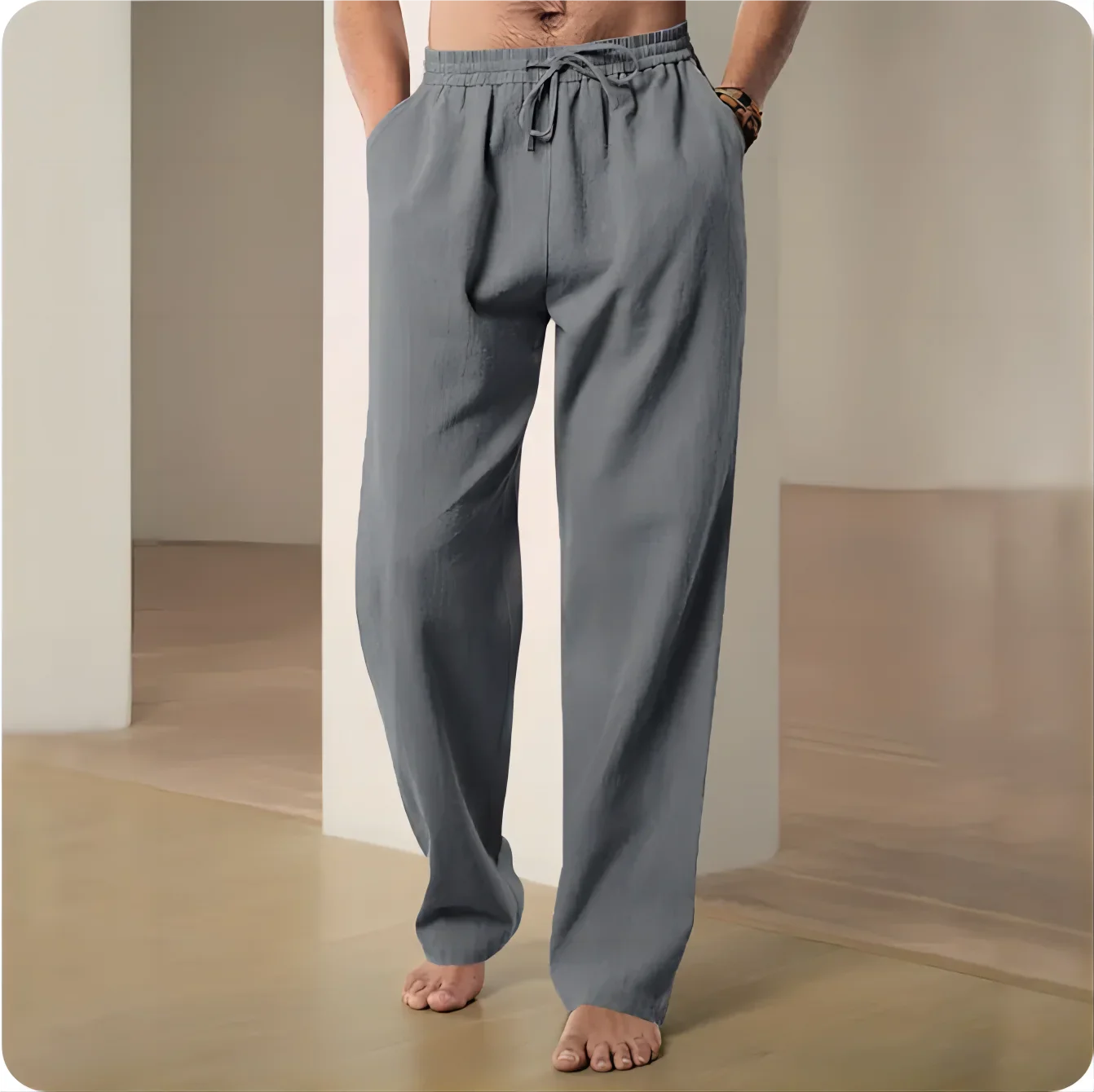 Linnen broek mannen met koordsluiting – Sportieve afwerking
