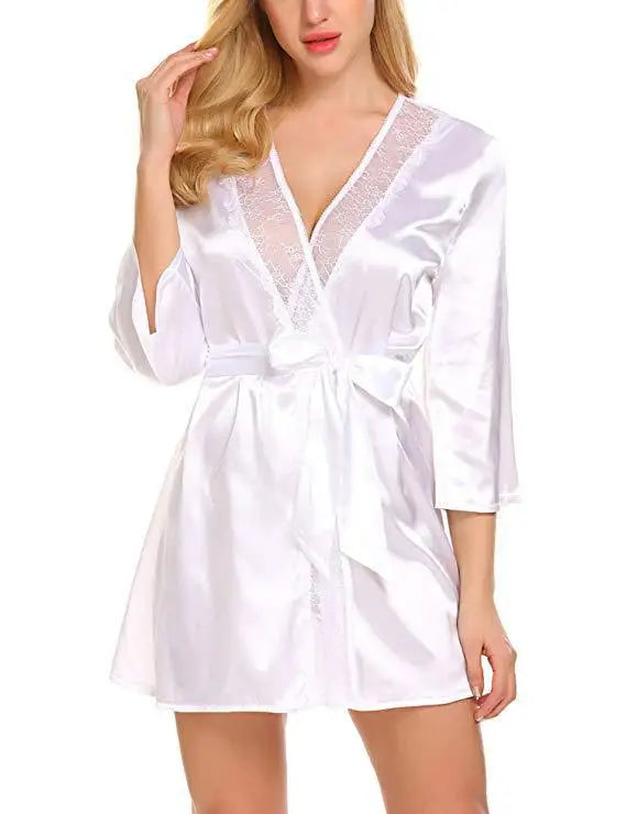 Ochtendjas voor dames - Zwarte zijde met kant voor een elegante ochtend
