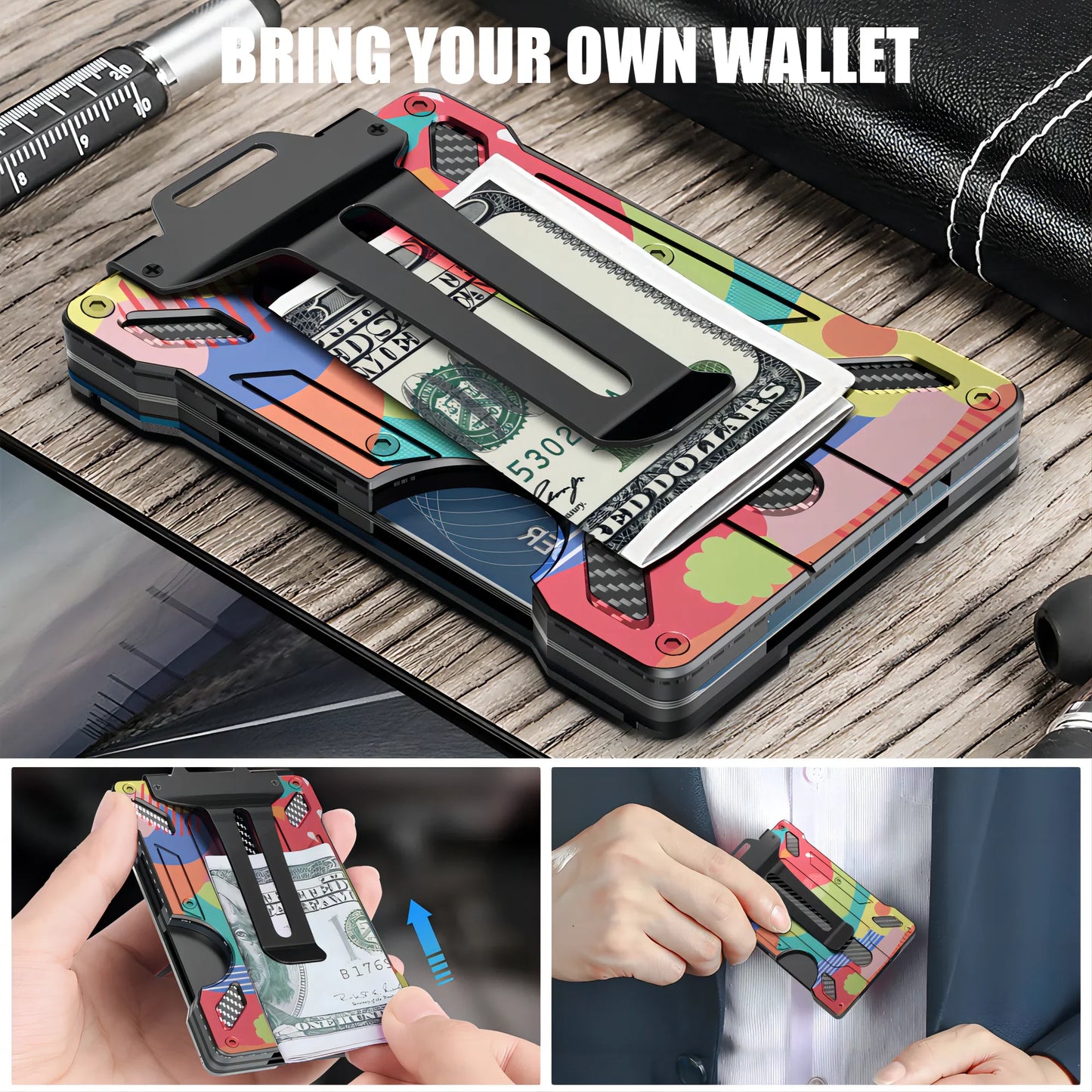 Pasjeshouder heren met clip β Voor briefgeld en pasjes