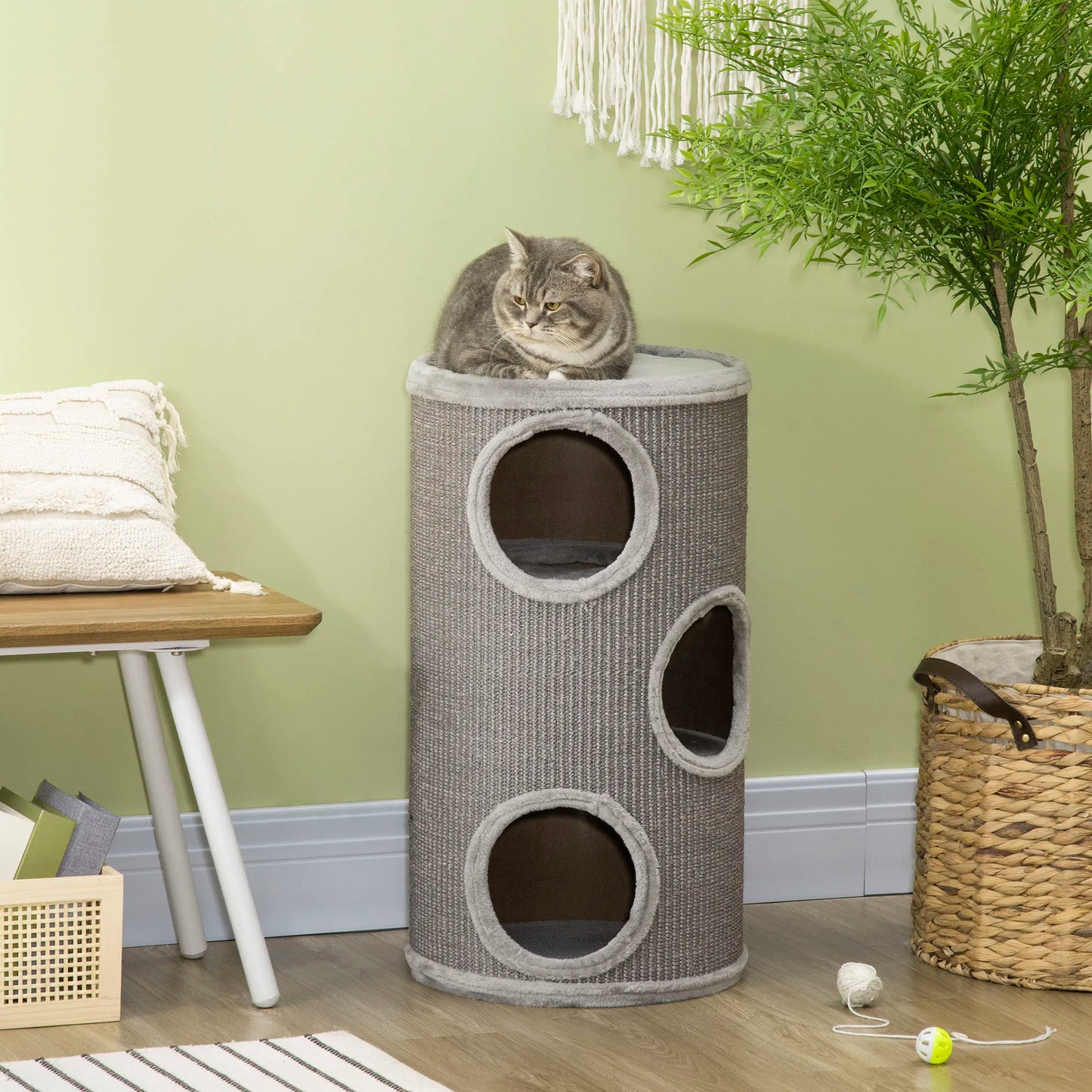Moderne muurkrabpaal met zitvlak – Voor actieve katten