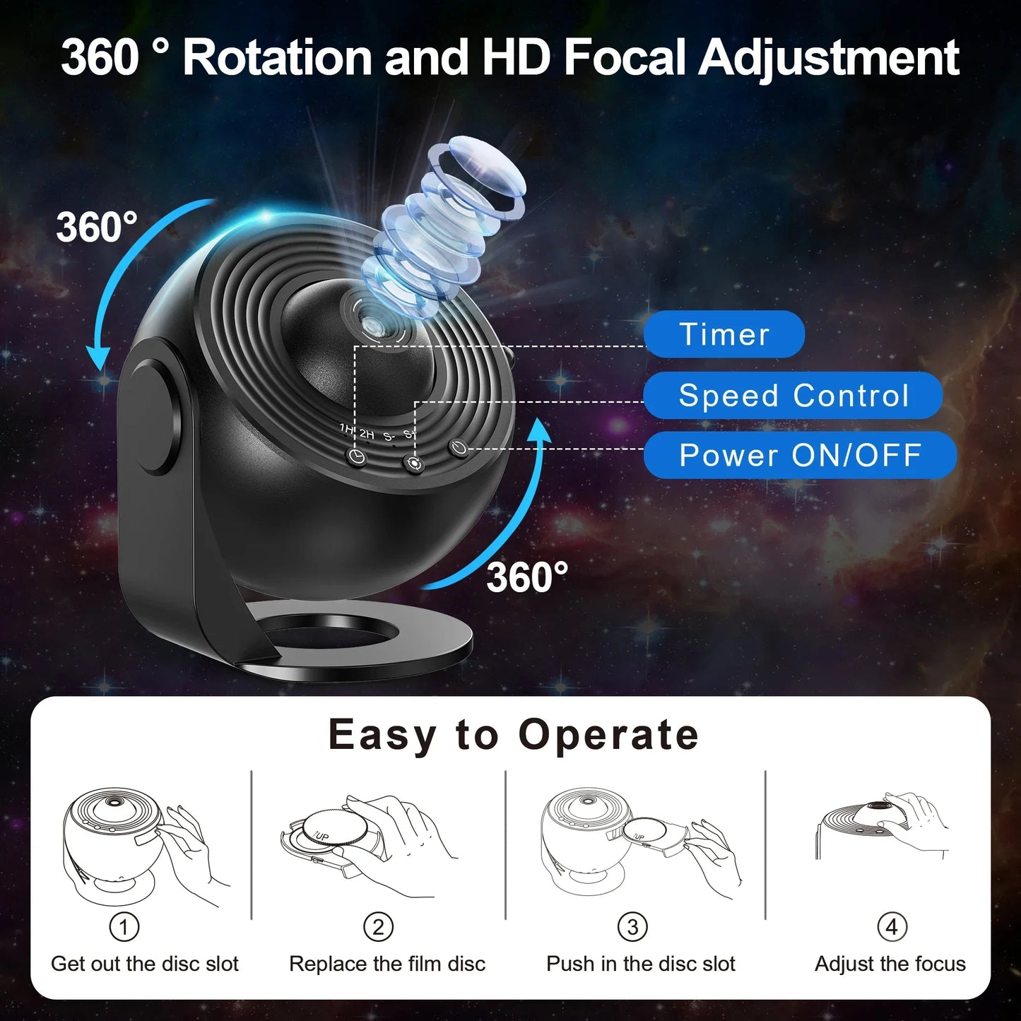 Multifunctionele projector lamp met sterrenhemel