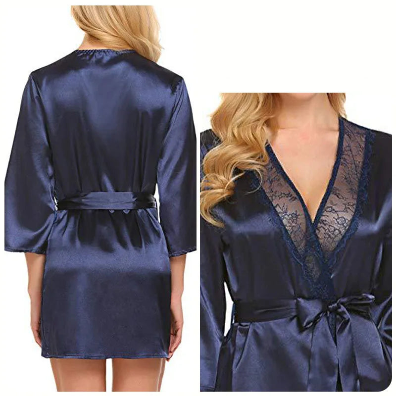 Ochtendjas voor dames - Zwarte zijde met kant voor een elegante ochtend
