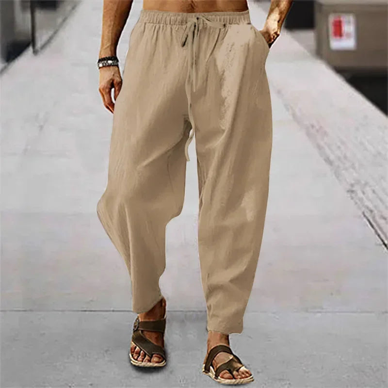Linnen broek mannen met hoge taille – Trendy en klassiek
