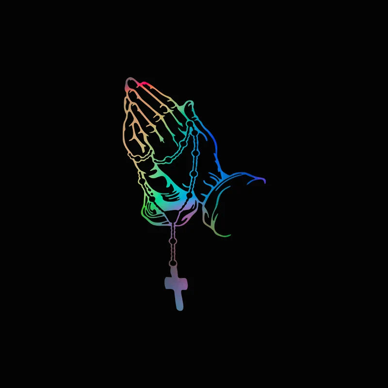 auto stickers - regenboog biddende handen met rozenkrans voor persoonlijke expressie