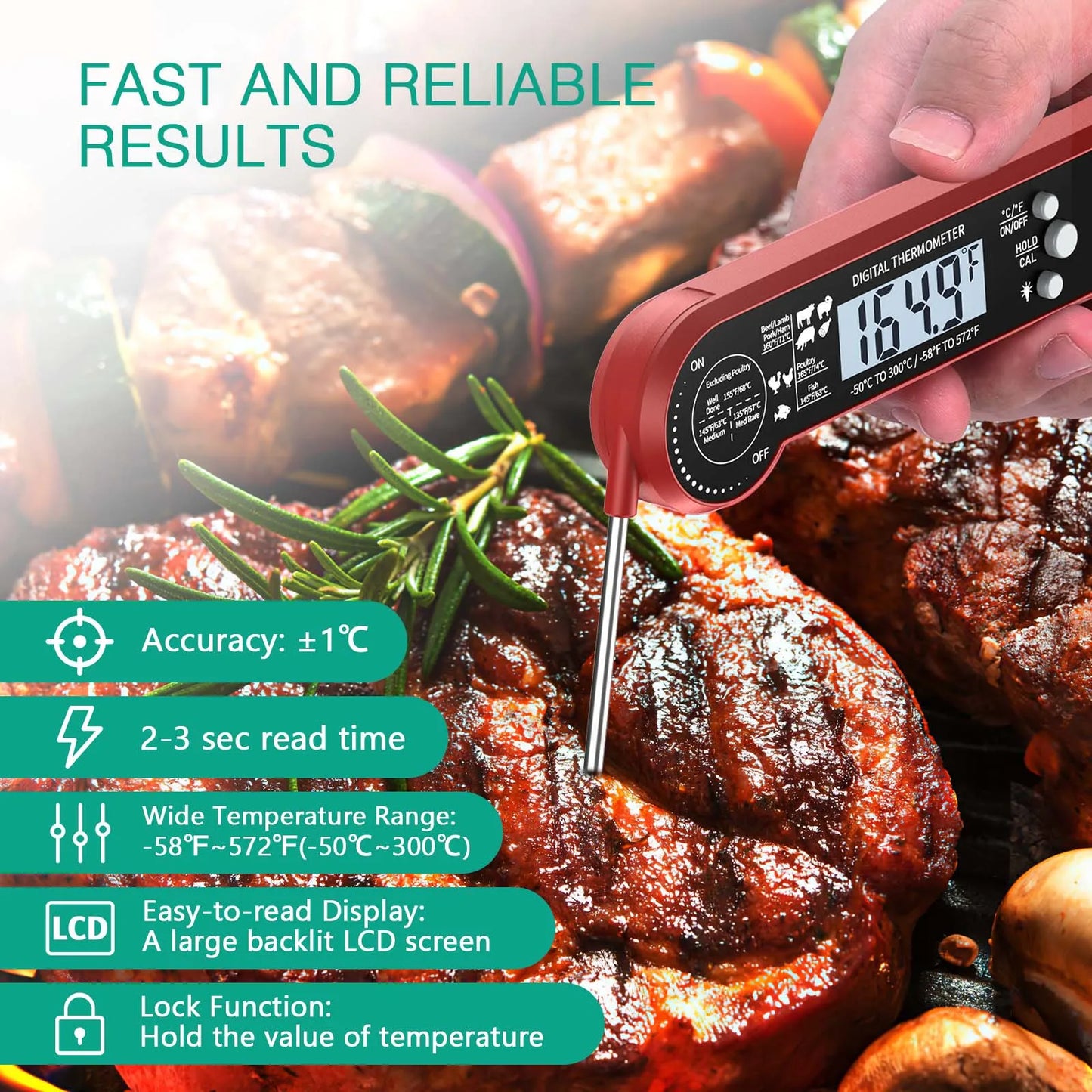Vleesthermometer met digitale nauwkeurigheid