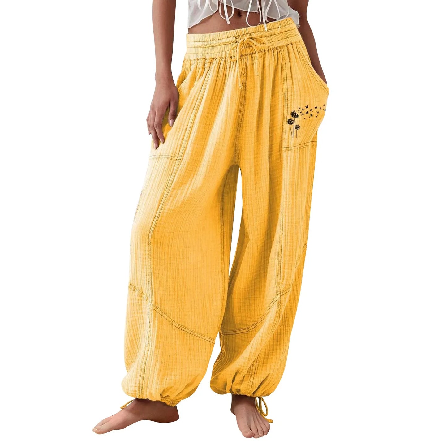 Linnen broeken dames met wijde pijpen – Relaxed fit