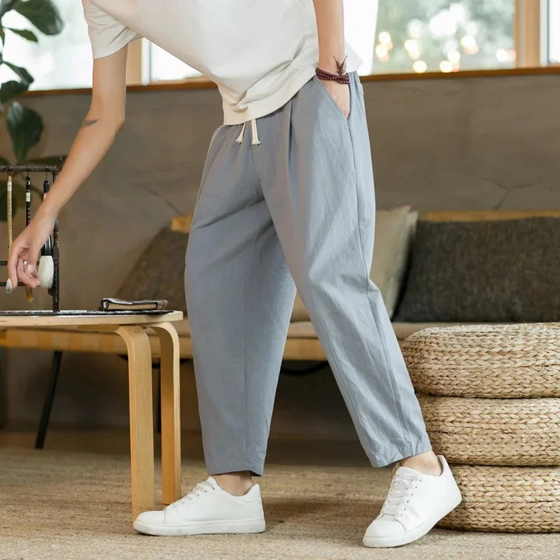 Linnen broek mannen met kreukel-effect – Relaxte stijl