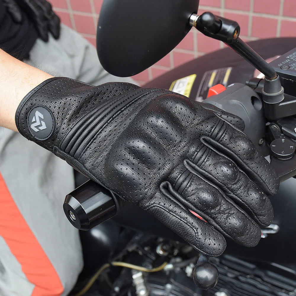 Motor handschoenen voor heren van leer