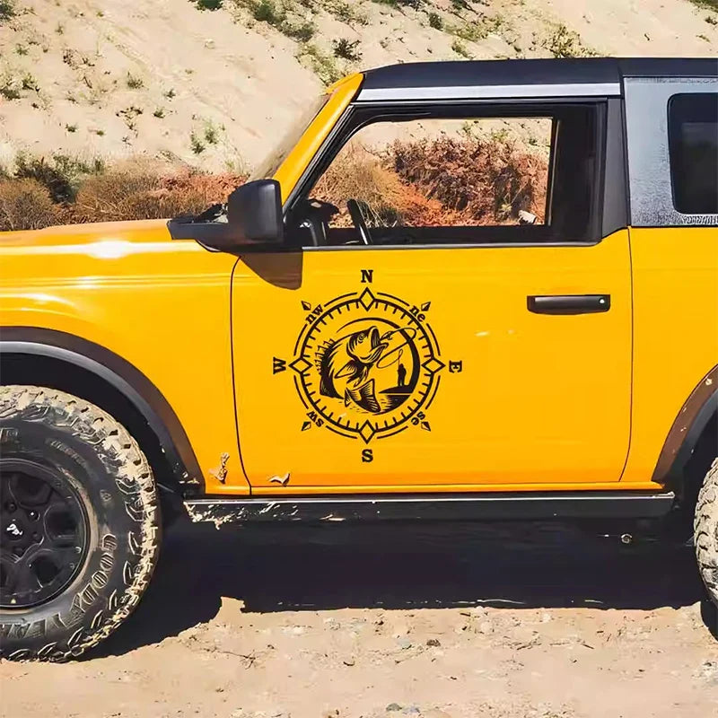 Auto stickers - Compass Design met Vissende Vis voor Avonturiers