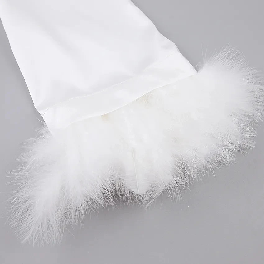 Ochtendjas voor dames met elegante pluimdetails - Perfect voor zomerse ochtenden