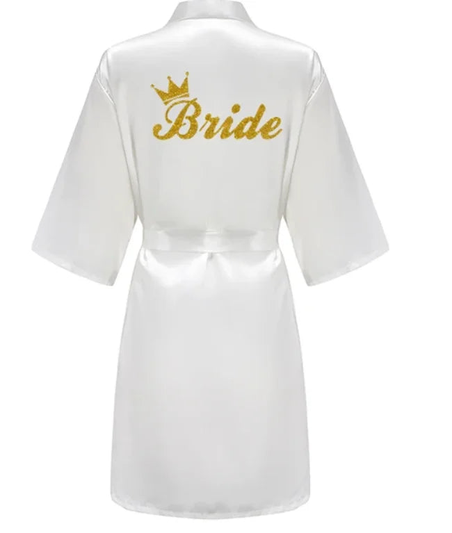 Ochtendjas dames zomer - Elegante zijde met gouden opdruk voor bruiloft