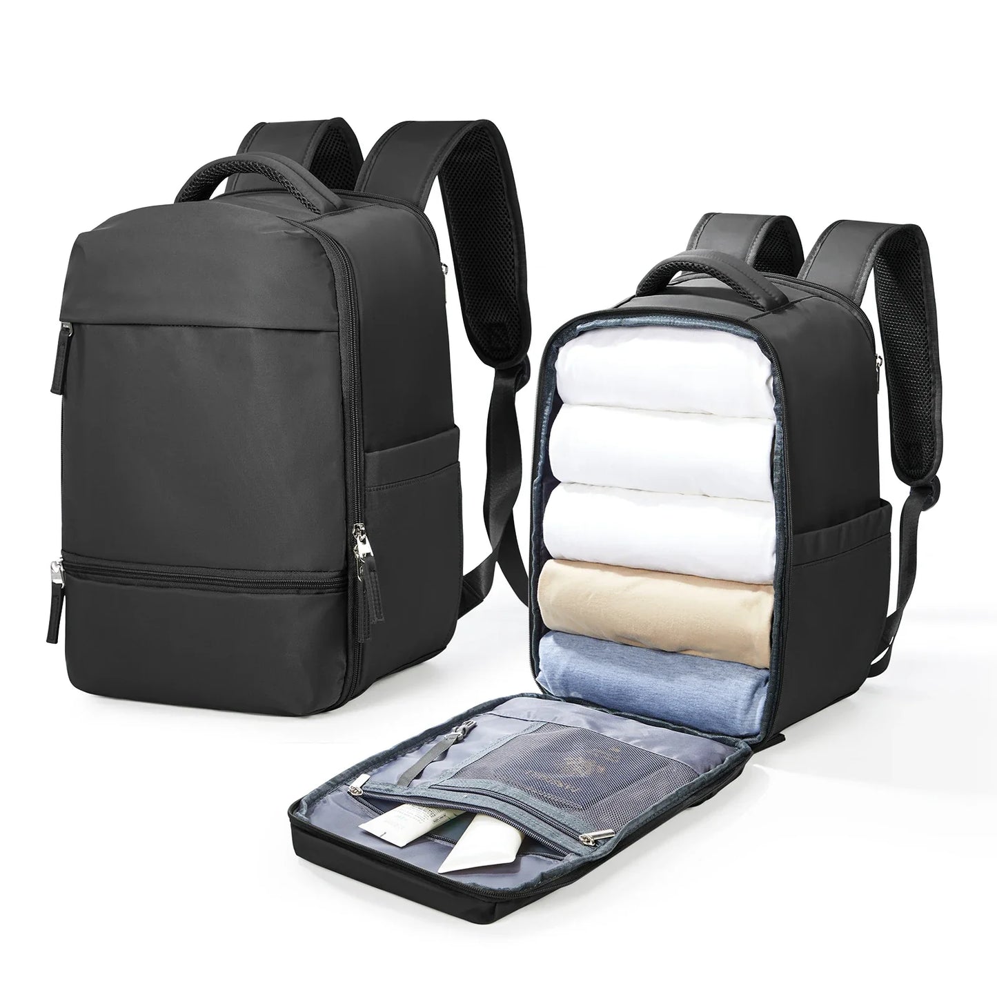 Handbagage rugzak met stevige bodem