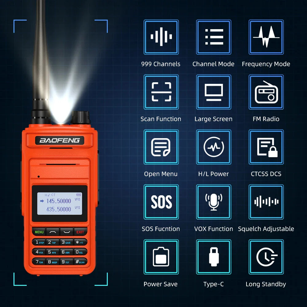 Walkie talkie met zaklamp en kompas