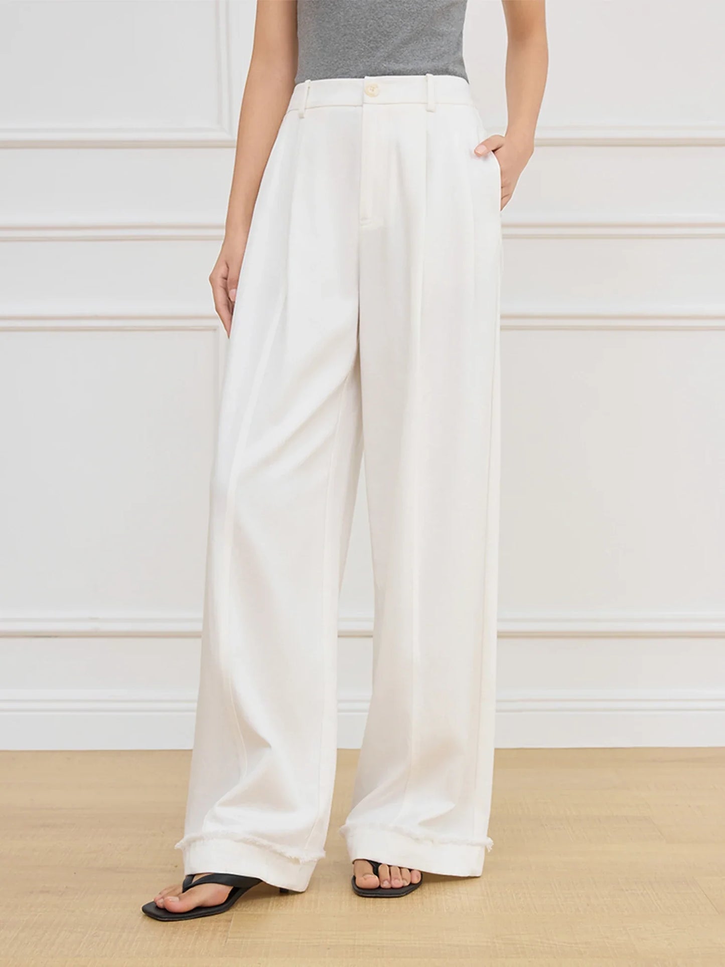 H&M linnen broek dames in zachtroze β Zomers en fris
