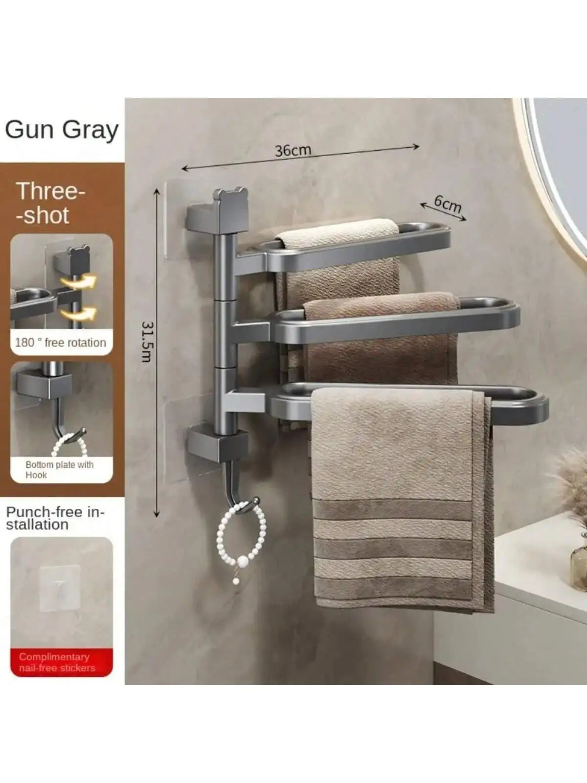 Zwart handdoekenrek wand – Past in elke moderne badkamer