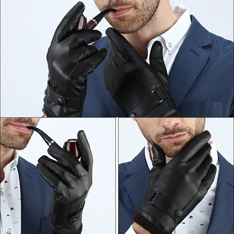 Gevoerde leren heren handschoenen voor kou