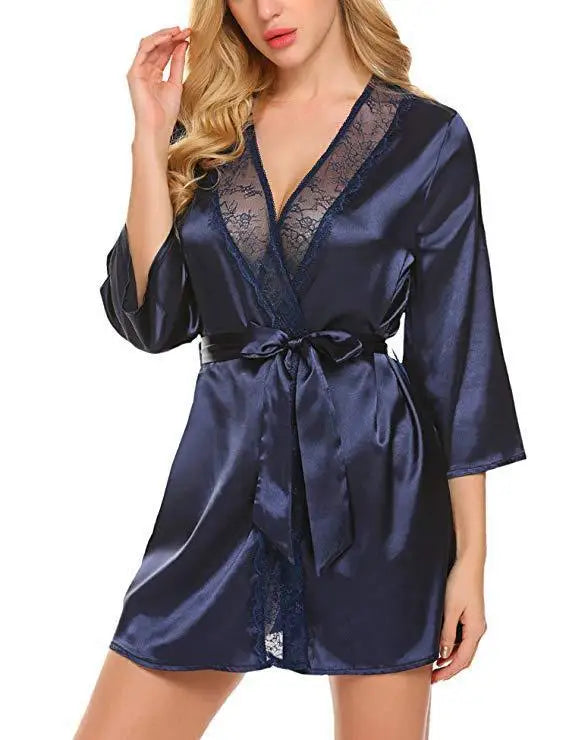 Ochtendjas voor dames - Zwarte zijde met kant voor een elegante ochtend