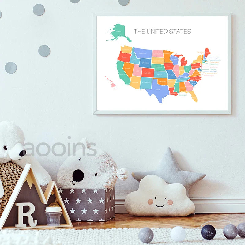 Wereldkaart op doek met ophangsysteem