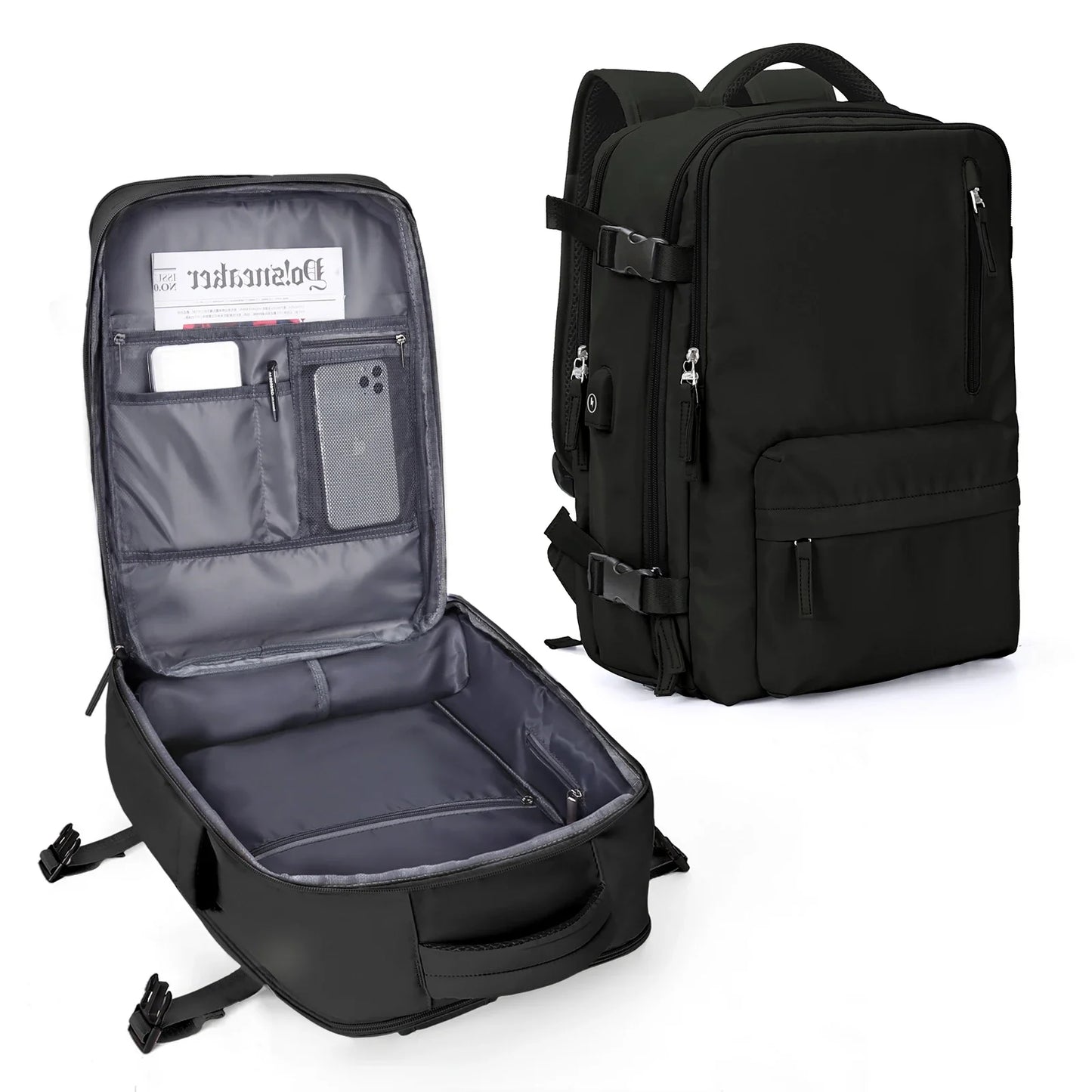 Rugzak als handbagage met extra zijtoegang