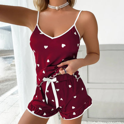 Dames pyjama set met hartjesprint - Rood