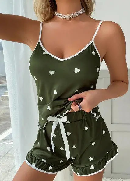 Dames pyjama set met hartjesprint - Rood