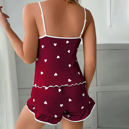 Dames pyjama set met hartjesprint - Rood