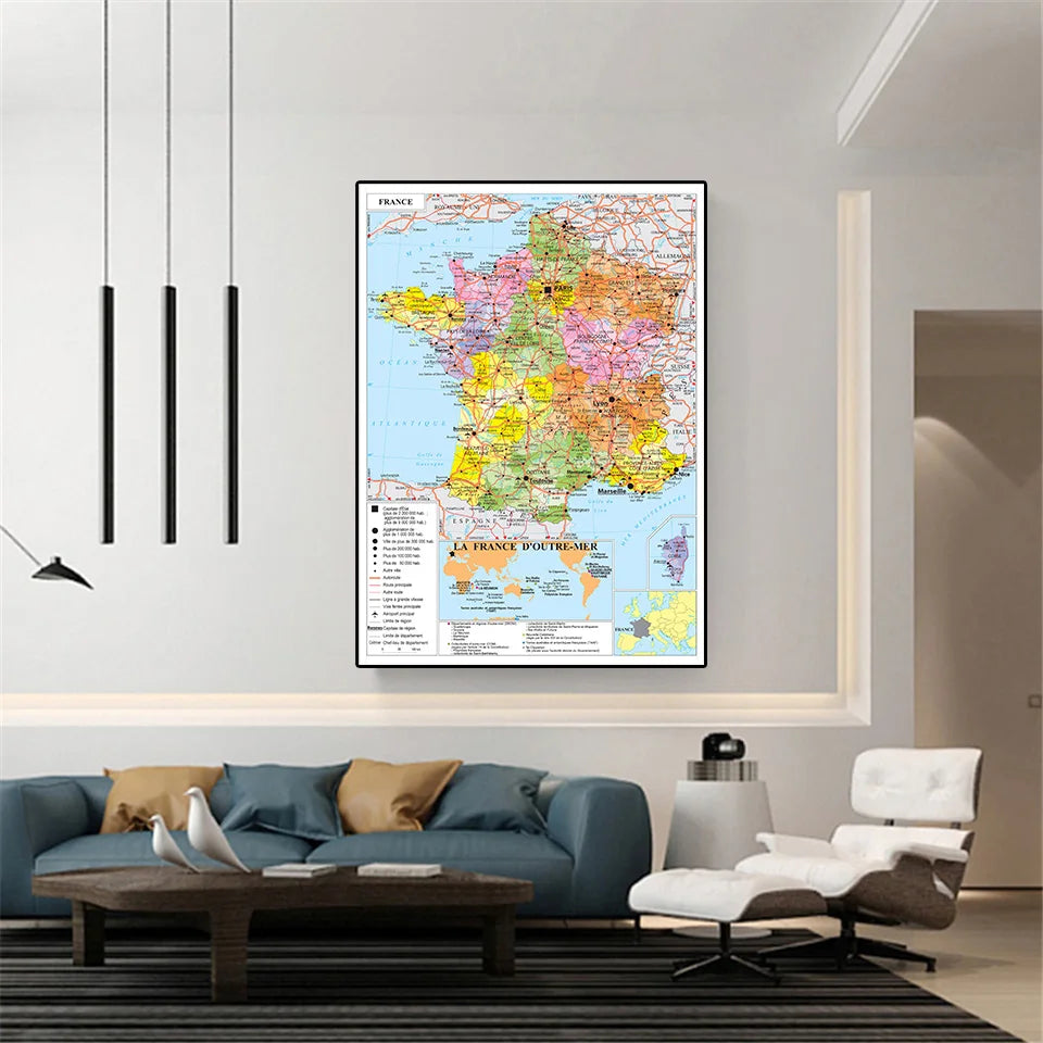 Wereldkaart wanddecoratie in zwart met goudaccenten