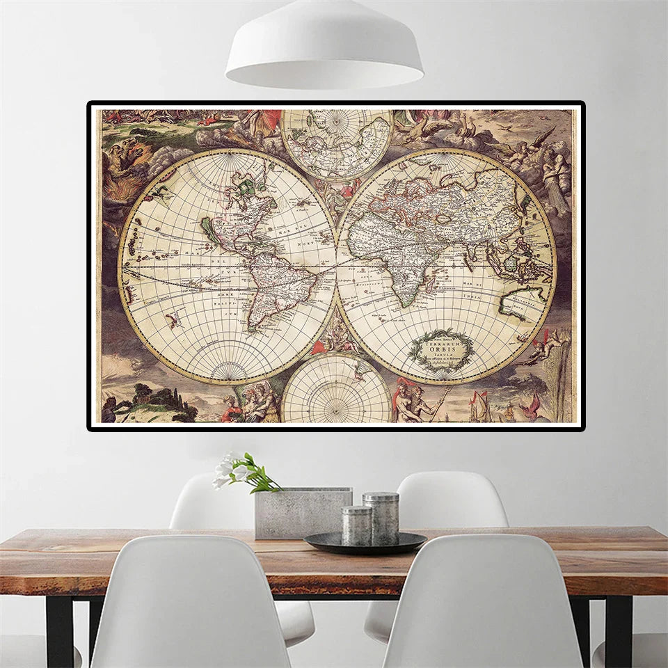 Wereldkaart met houten lijst – Klaar om op te hangen