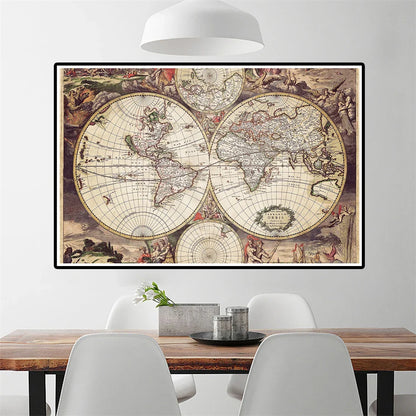Wereldkaart met houten lijst – Klaar om op te hangen