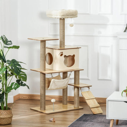 Hoge kattenpaal met veel verdiepingen – Klimmen en uitrusten