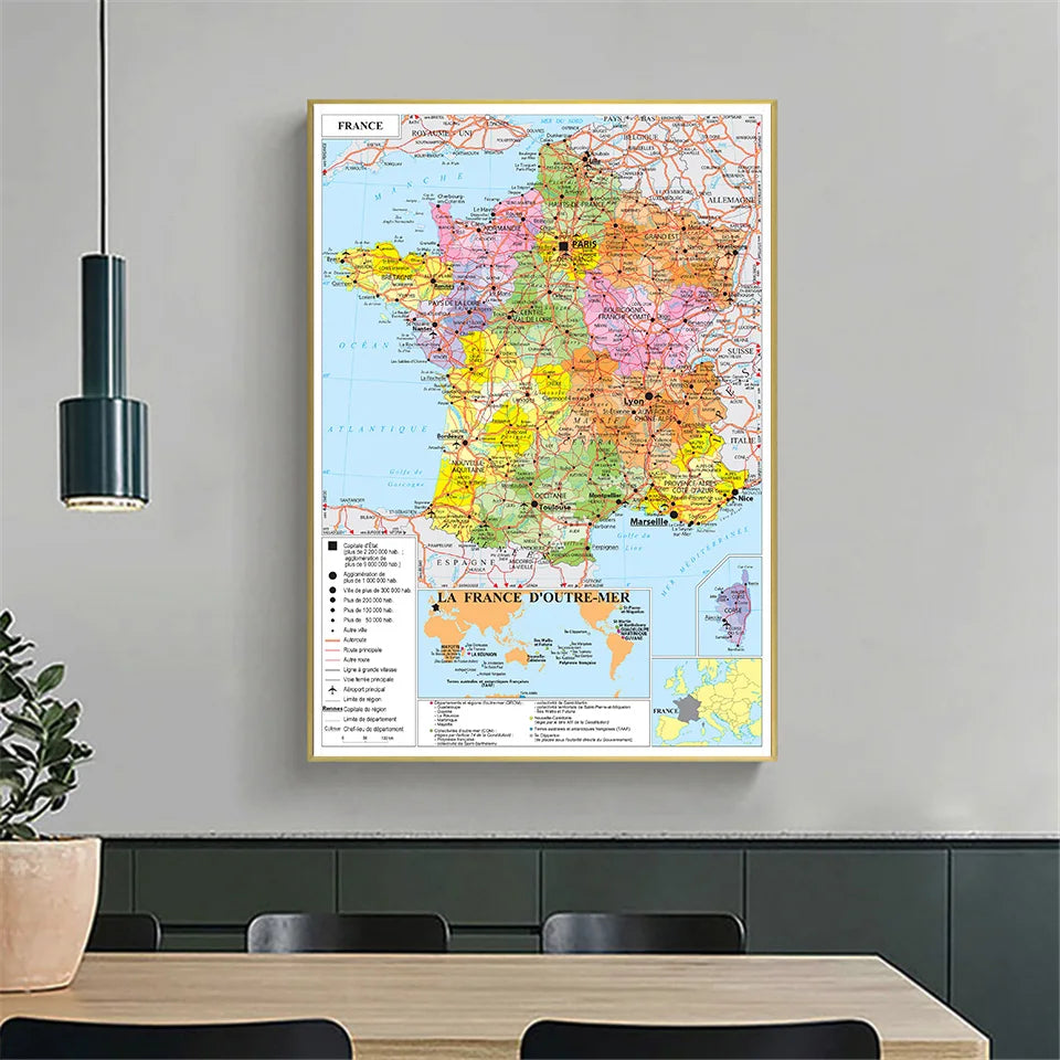 Wereldkaart in zwart op wit canvas – Minimalistisch chic