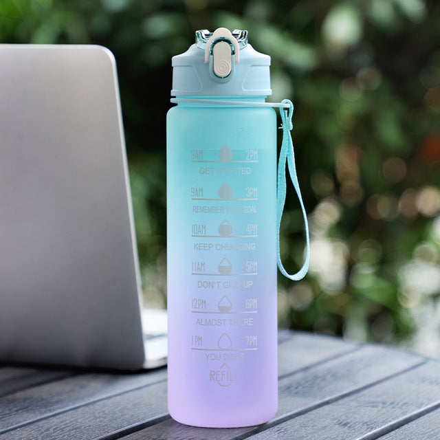 MOLOO Drinkfles met Tijdmarkering Blauw Waterfles 1 Liter Bidon Waterflesje Rietje Drinkflesje