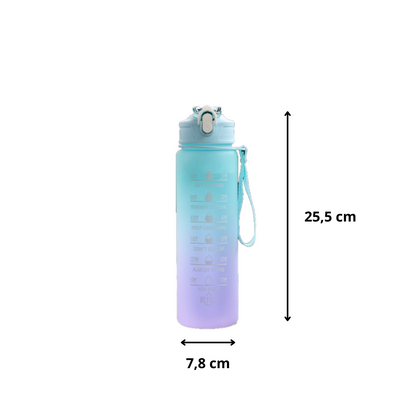 MOLOO Drinkfles met Tijdmarkering Blauw Waterfles 1 Liter Bidon Waterflesje Rietje Drinkflesje