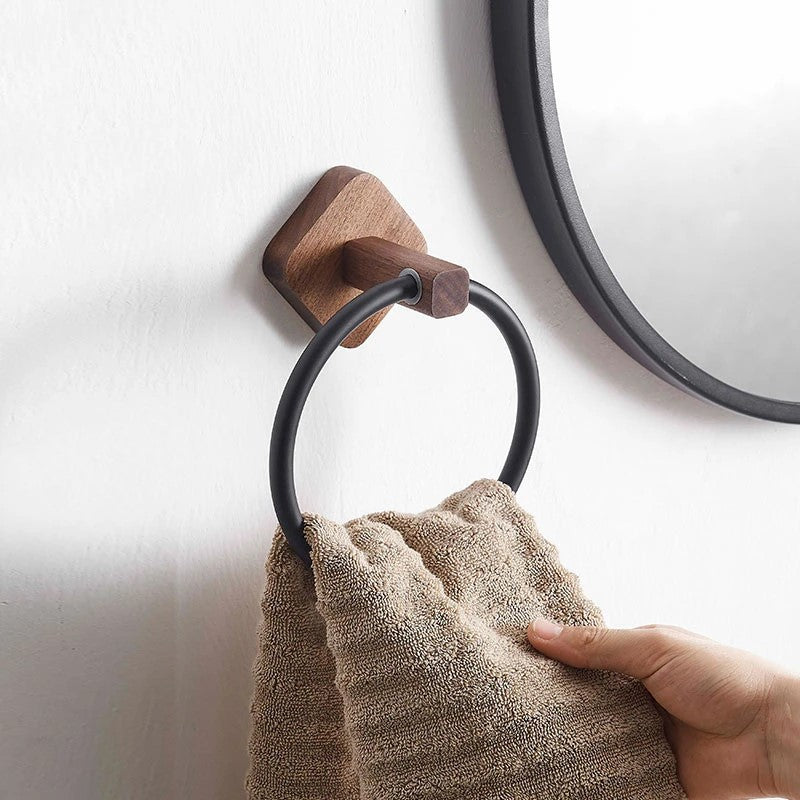    MOLOO-Handdoekring-Walnoothout-Badkamer-Handdoekhouder-Handdoekrek-Luxe-Handdoek-Rek