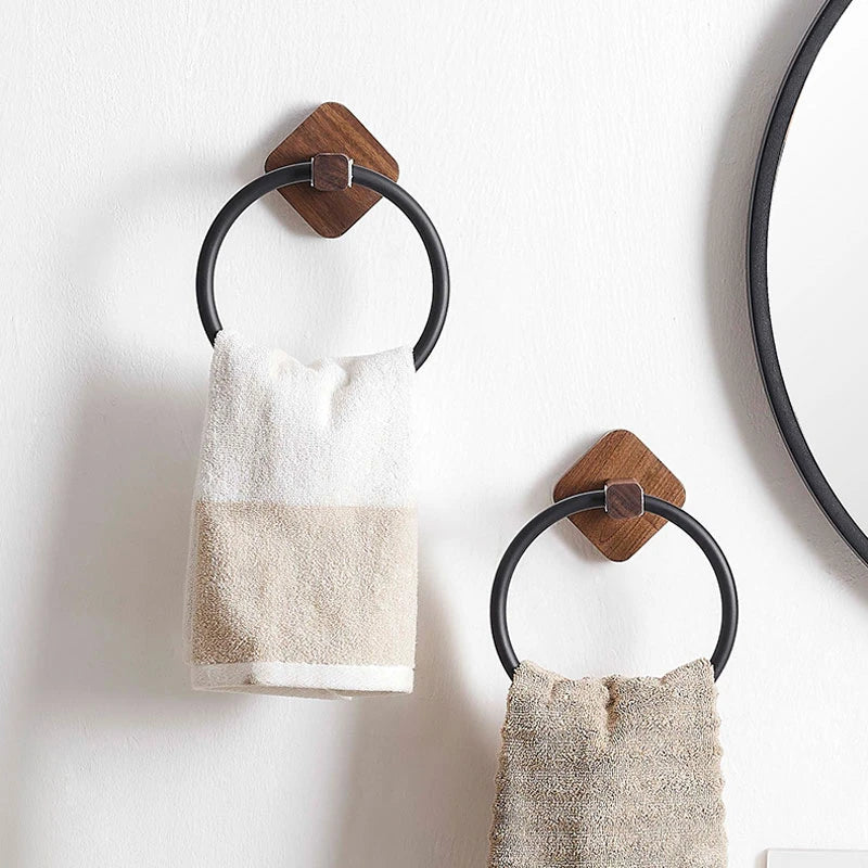   MOLOO-Handdoekring-Walnoothout-Badkamer-Handdoekhouder-Handdoekrek-Luxe-Handdoek-Rek