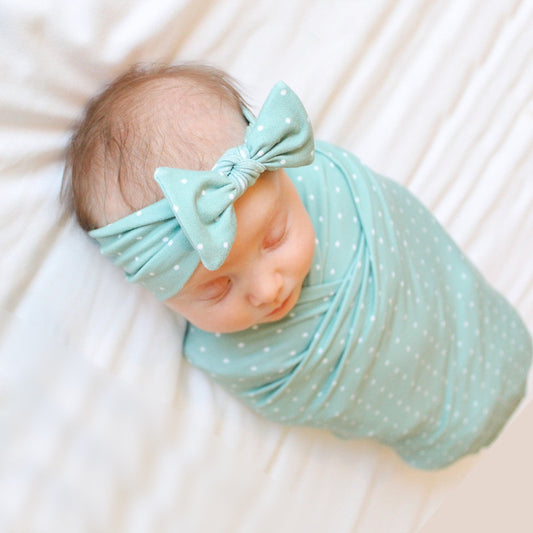 MOLOO-Inbakerdoek-met-Hoofdband-Groen-Wikkeldeken-Baby-Slaapdoek
