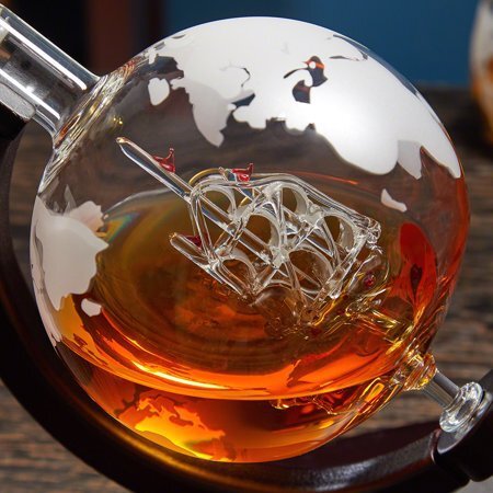 MOLOO-Set-Luxe-Whiskey-Globe-Decanter-Wereldbol-Karaf-2-Glazen-900-ML