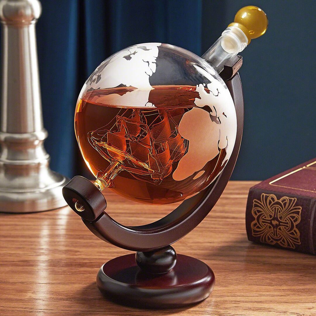 MOLOO-Set-Luxe-Whiskey-Globe-Decanter-Wereldbol-Karaf-2-Glazen-Cadeau