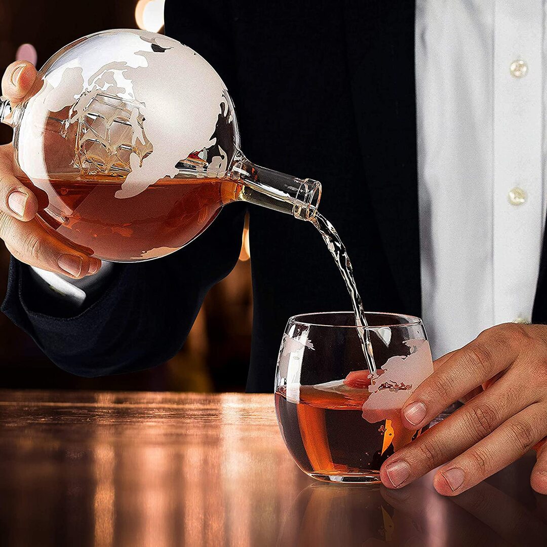 MOLOO-Whiskey-Globe-Decanter-Set-2-Glazen-Wereldbol-Luxe-Karaf-900-ML