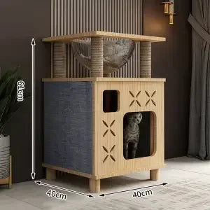 Houten krabpaal in neutrale tinten – Rustig en chic