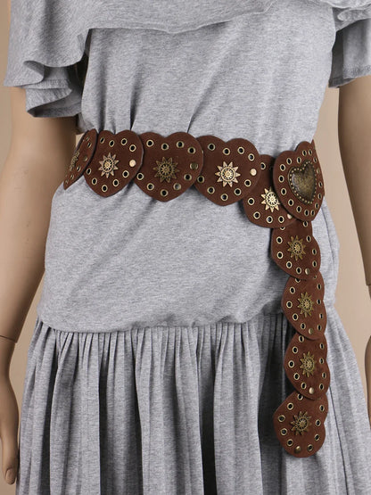 Cognackleurige riem dames met stiksels